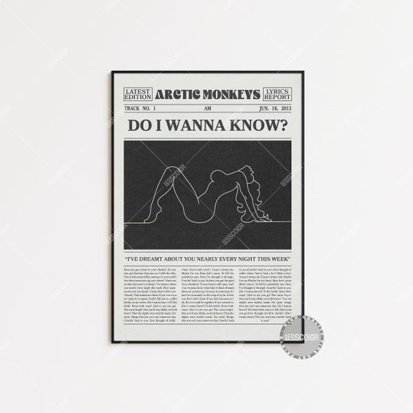 Arctic Monkeys Retro Newspaper Print, Do I Wanna Know? Poster, AM Lyrics Print, Folklore Poster, Arctic Monkeys Poster, Home Decor, LC3