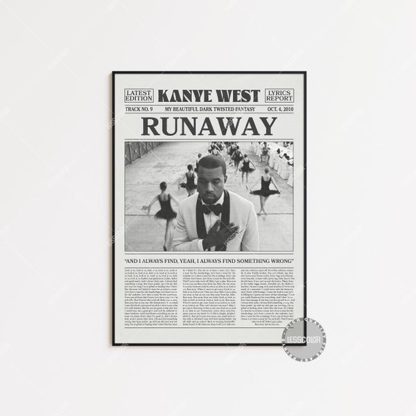 Kanye West Retro Newspaper Print, Runaway Poster, Runaway Lyrics Print, Kanye West Poster, Home Decor,My Beautiful Dark Twisted Fantasy, LC3