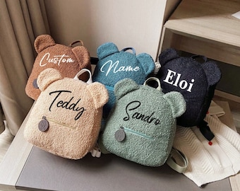 Personalisierte Teddybär Rucksack Tasche, Teddybär Tasche für Kinder, Tier Rucksack Tasche, Name Initial Bär Tasche, süße Tasche für Kinder