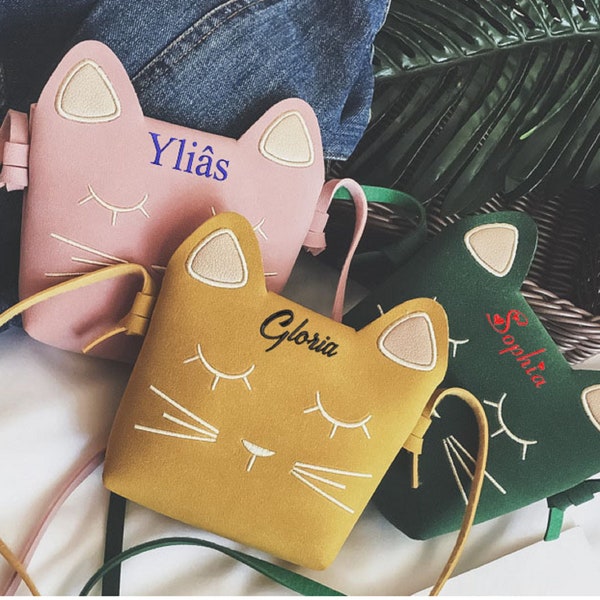 Girls Personalized Suede Cat Handbag, Halloween Cat Purse, Crossbody Bag, Mini Toddler Purse With Name,Coin Purse, Birthday Gift,Kitty Purse