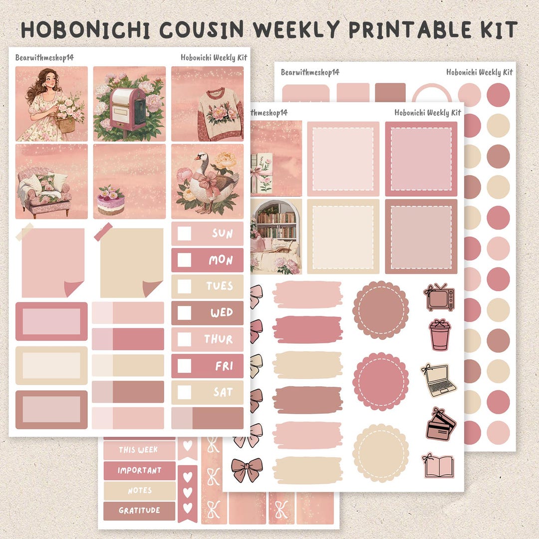 Roselie | Hobonichi Cousin Weekly Kit | Printable Planner Stickers ...