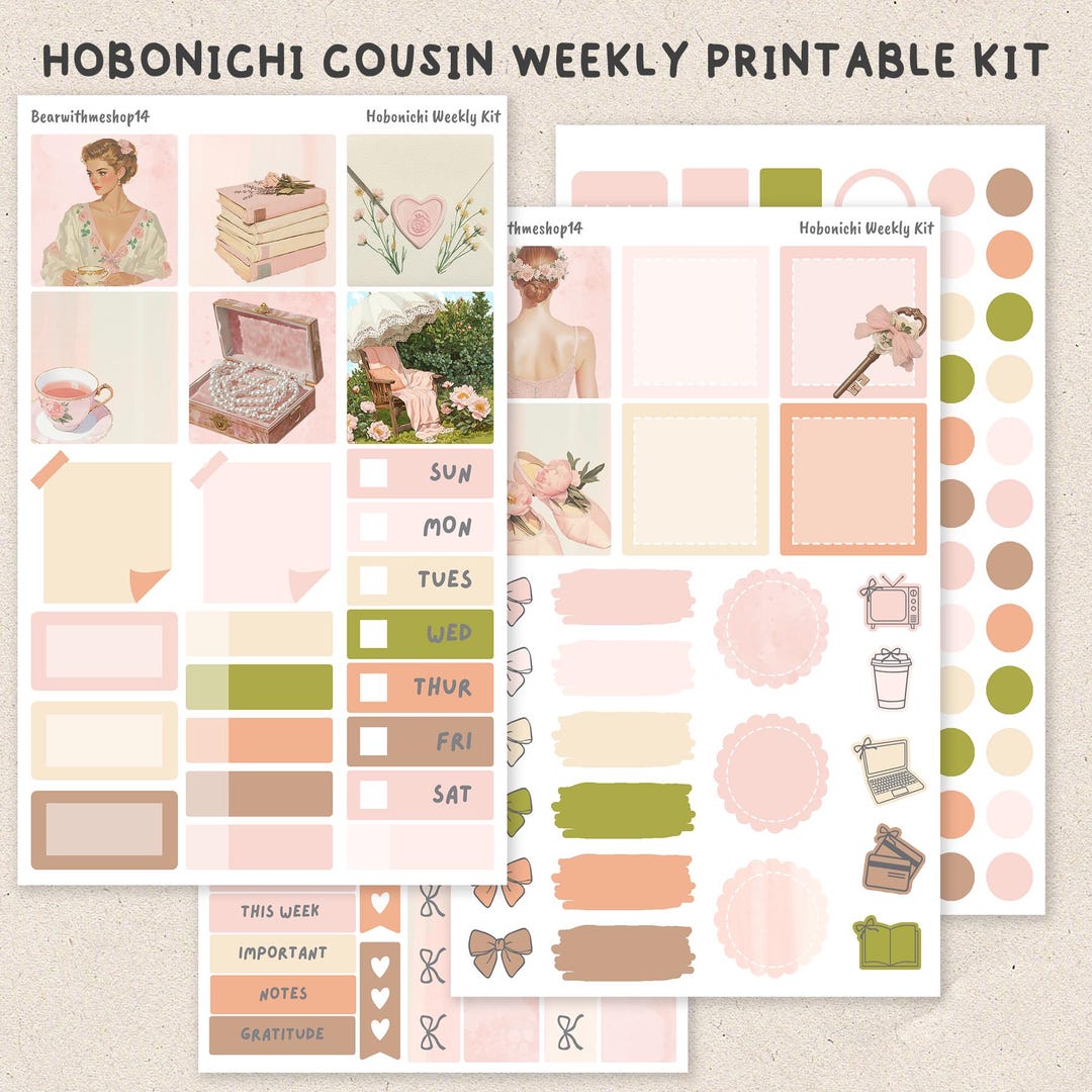 Dolly | Hobonichi Cousin Weekly Kit | Printable Planner Stickers | 4pg ...