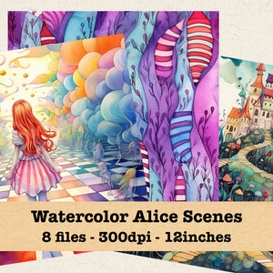 Watercolor Alice in Wonderland Scene Set | PNG Bundle | Instant Download for Commercial Use | Mad Hatter, Fantasy, Fairy Tale