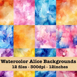 Watercolor Alice in Wonderland Watercolor Backgrounds | PNG Bundle | Instant Download for Commercial Use | Fantasy, Fairy Tale,Pastel Papers
