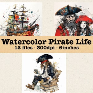 Aquarell Fantastische Piraten Clipart | PNG Bundle | Sofortiger Download für kommerzielle Nutzung | Kinderzimmer, Kinder Fantasy, Märchen