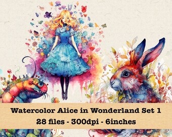 Watercolor Alice in Wonderland Clipart Set 1 | PNG Bundle | Instant Download for Commercial Use | Mad Hatter, Fantasy, Fairy Tale