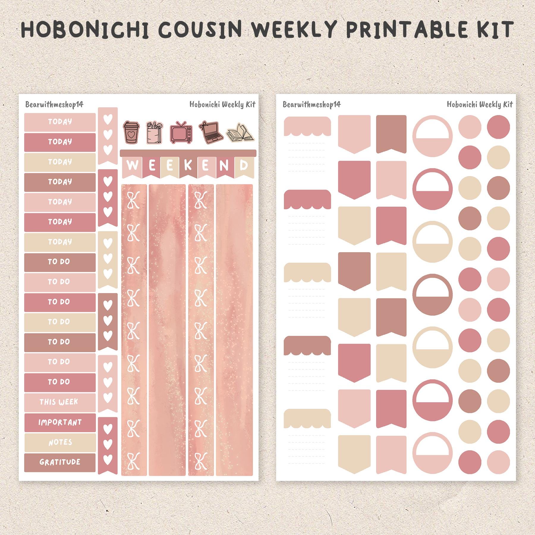 Roselie | Hobonichi Cousin Weekly Kit | Printable Planner Stickers ...