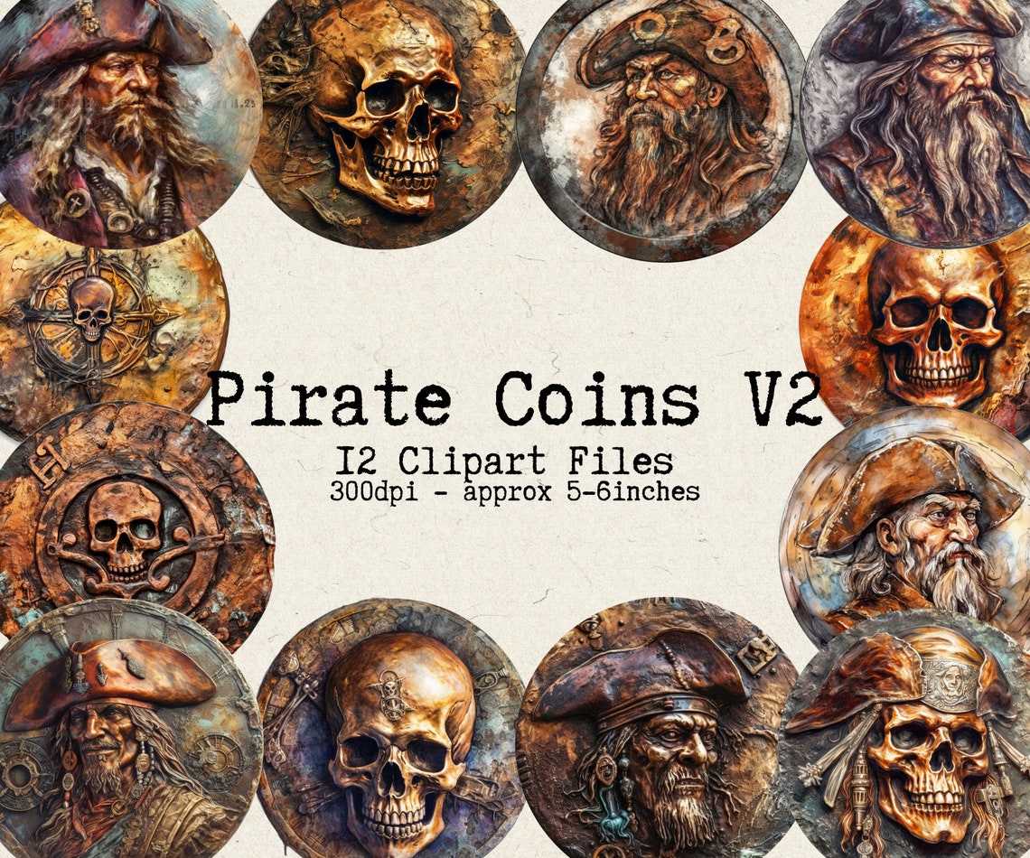 Watercolor Pirate Coins Clipart Set 2 | Pirates Treasure PNG | Instant ...