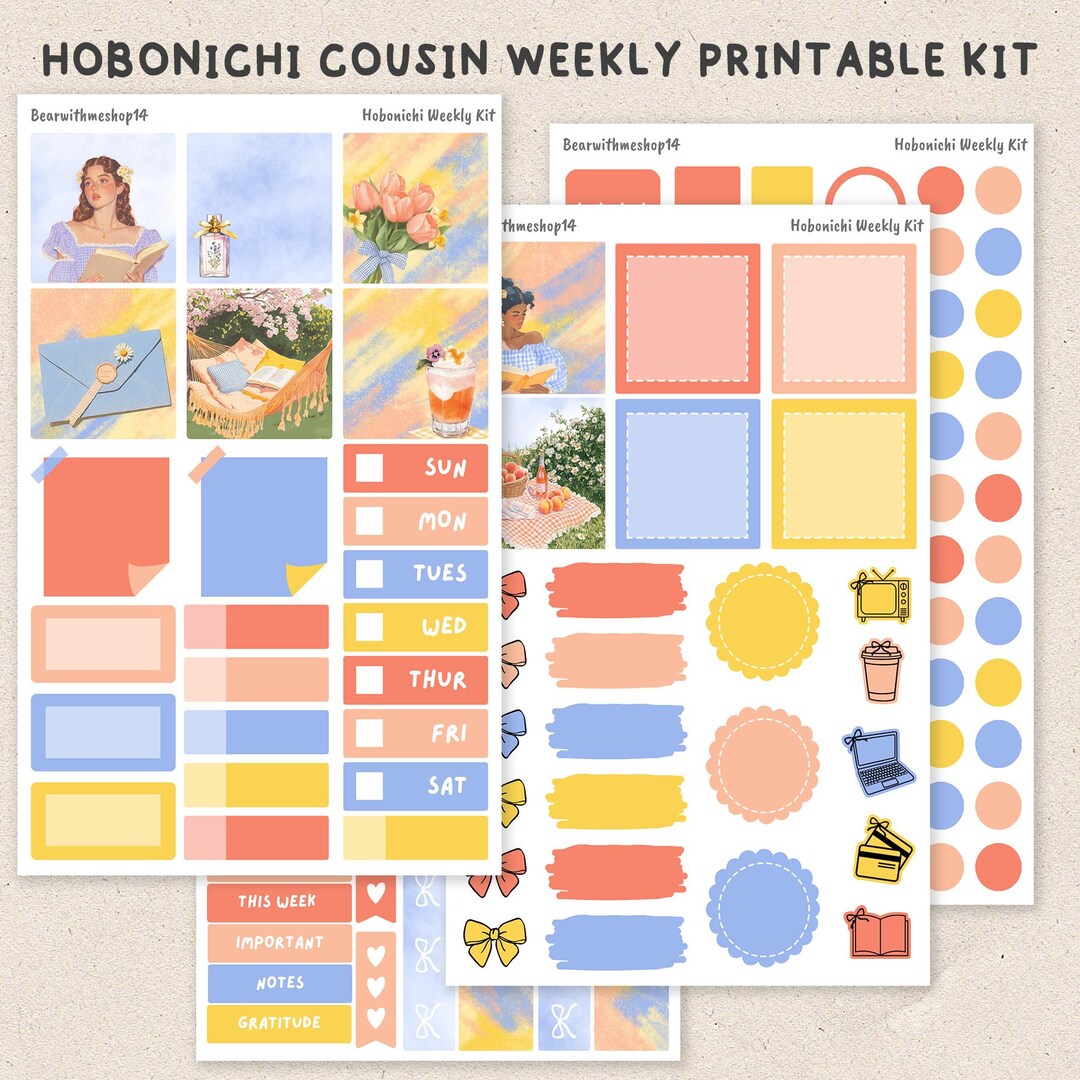 Sophie | Hobonichi Cousin Weekly Kit | Printable Planner Stickers | 4pg ...
