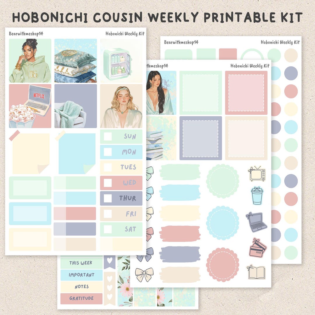 Jamie | Hobonichi Cousin Weekly Kit | Printable Planner Stickers | 4pg ...