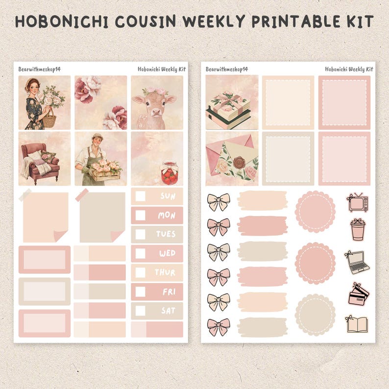 Mabel | Hobonichi Cousin Weekly Kit | Printable Planner Stickers | 4pg ...