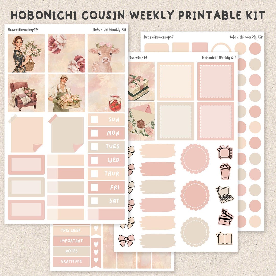 Mabel | Hobonichi Cousin Weekly Kit | Printable Planner Stickers | 4pg ...