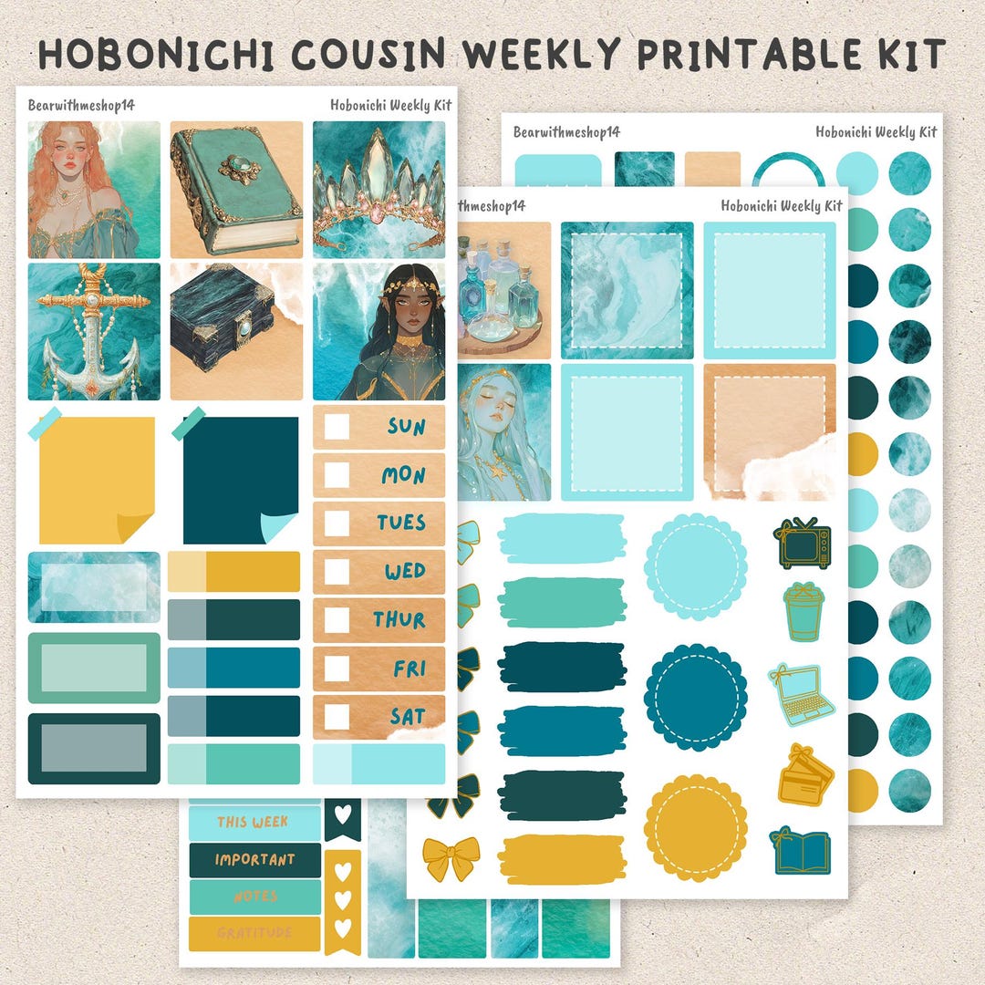 Serena | Hobonichi Cousin Weekly Kit | Printable Planner Stickers | 4pg ...