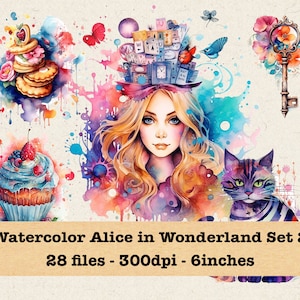 Watercolor Alice in Wonderland Clipart Set 2 | PNG Bundle | Instant Download for Commercial Use | Mad Hatter, Fantasy, Fairy Tale
