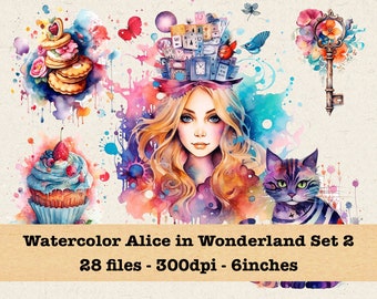 Watercolor Alice in Wonderland Clipart Set 2 | PNG Bundle | Instant Download for Commercial Use | Mad Hatter, Fantasy, Fairy Tale