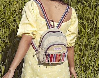 Mini Handmade Hemp Backpack , Minimalistic Bag , Festival Backpack , Eco Friendly , Hippie Backpack , Mini Travel Backpack