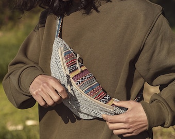 Handmade Hemp Crossbody Bag: Boho Festival Waist Bag