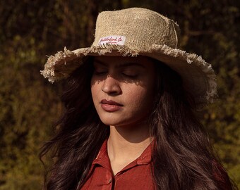 Handmade Hemp Frill Sun Hat: Wide Brim Crochet Beach Hat