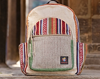 Himalayan Hemp Laptop Backpack: Nepal Fair Trade Boho Hiking Bag
