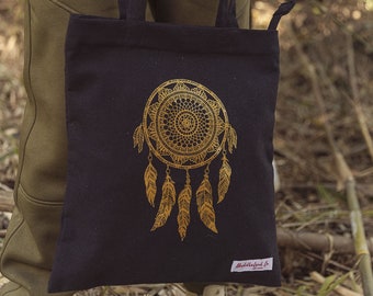 Handmade Cotton Zipper Tote Bag: Dreamcatcher Design