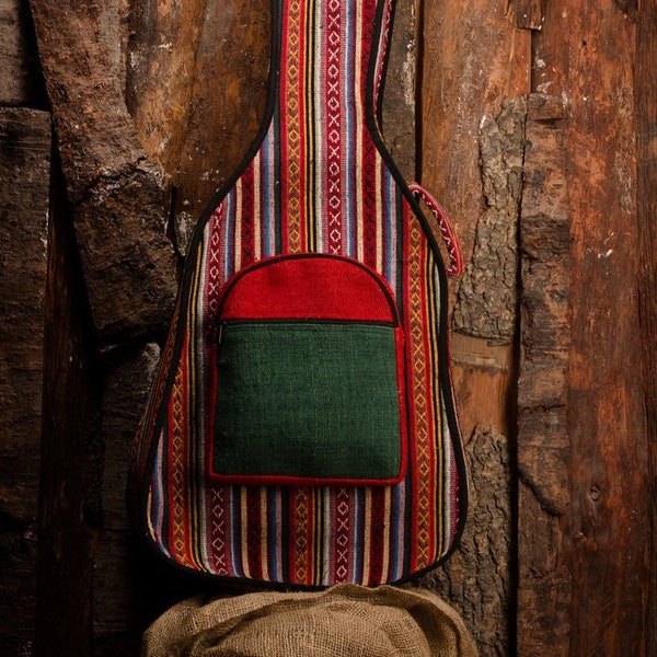 Handmade Hemp Guitar Bag With Shoulder Straps Guitar Case With Wall Mount Ukulele Gift Bag With Pocket Colourful Guitar Bag With Padding