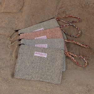 Handmade Square Hemp Pouch For Cosmetic Pouch For Jewellery Pencil Pouch Zipper Pouch Wallet Small Makeup Bag Travel Cosmetic Bag