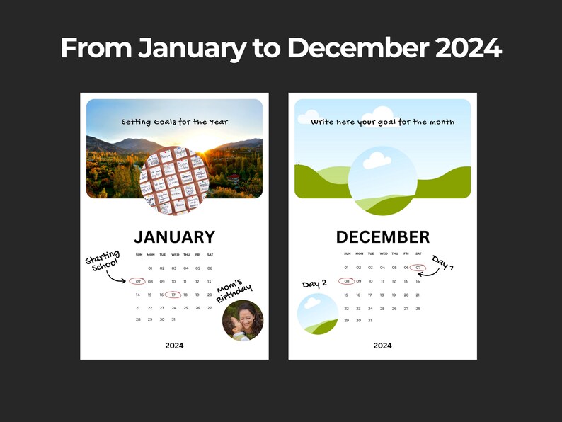 Canva Template 2024 Customizable Calendar DIY Monthly Calendar Etsy