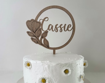 Cake Topper fleur en bois personnalisé prénom