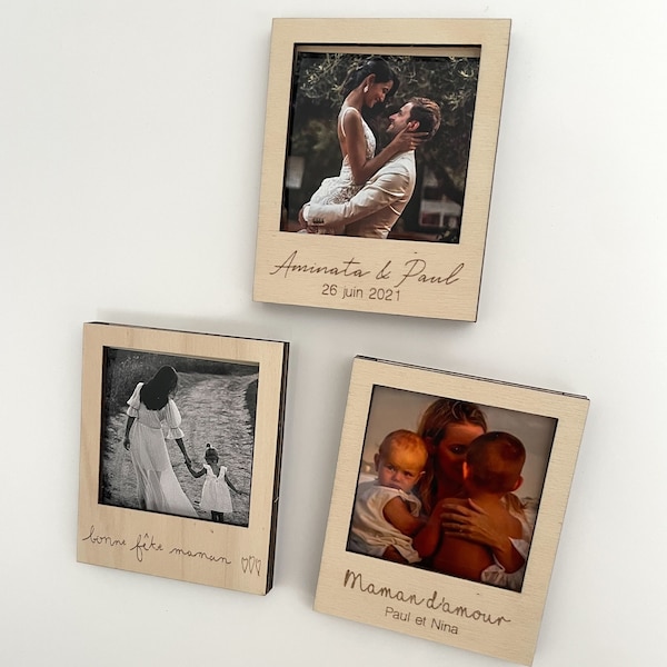 Imán fotográfico Polaroid personalizado, marco magnético de madera, Navidad, Día del Abuelo, boda, madrina, regalo amante, niñera...