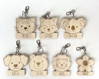 Child's first name key ring, schoolbag and bag key ring