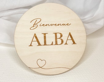 Wooden birth announcement card, Engraved baby name card
