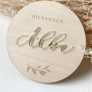 Carte de Naissance Personnalisée en Bois et Acrylique Doré - Accessoire Photo Bébé - Plaque Souvenir Naissance