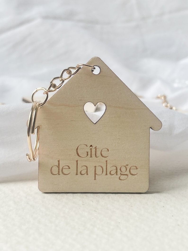 Porte-clés maison en bois personnalisable, couple, location airbnb, cadeau crémaillère image 5