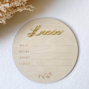 Carte de Naissance Personnalisée en Bois / Acrylique Doré - Accessoire Photo Bébé - Plaque Souvenir Naissance