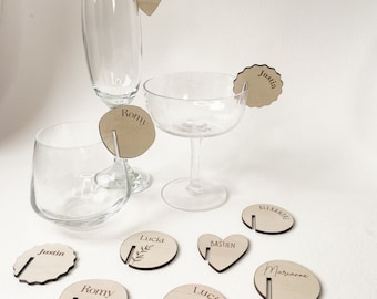 Plaatsmarkering voor glas, hout om te personaliseren, bruiloft, verjaardag, doop, evenementendecoratie