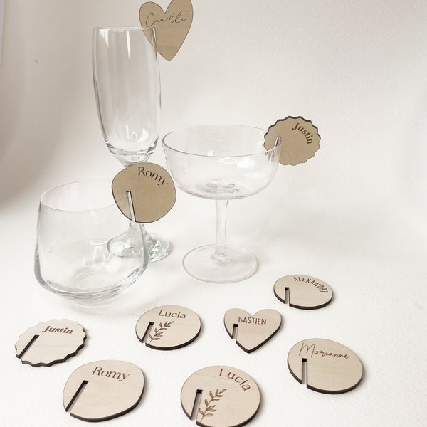 Platzmarkierung für Glas, Holz zum Personalisieren, Hochzeit, Geburtstag, Taufe, Eventdekoration