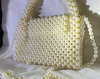 White beads sling bag