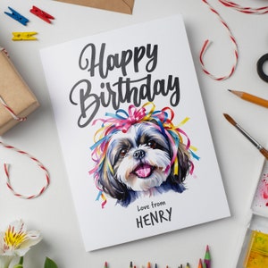 Deseos de cumpleaños personalizados con acuarela para Shih Tzu, un deleite para los amantes de Shih Tzu