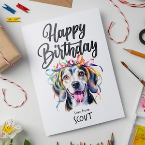 Beagle Personalised Watercolour Birthday Card, Special for Dog Lovers