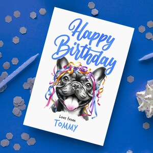 Personalisierte Französische Bulldogge Geburtstagskarten | Entzückender Aquarell Bleistift | Hundeliebhaber Geschenk | 5er Pack oder Einzeln