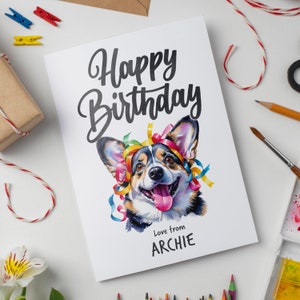 Welsh Corgi Personalised Watercolour Birthday Card, Ideal for Corgi Enthusiasts
