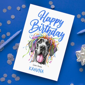 Tarjetas de cumpleaños personalizadas de gran danés / Adorable lápiz de acuarela / Regalo para amantes de los perros / Paquete de 5 o individual