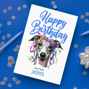 Cartões de aniversário personalizados para Whippet | Lápis de aquarela adorável | Presente para amantes de cães | Pacote com 5 ou individual