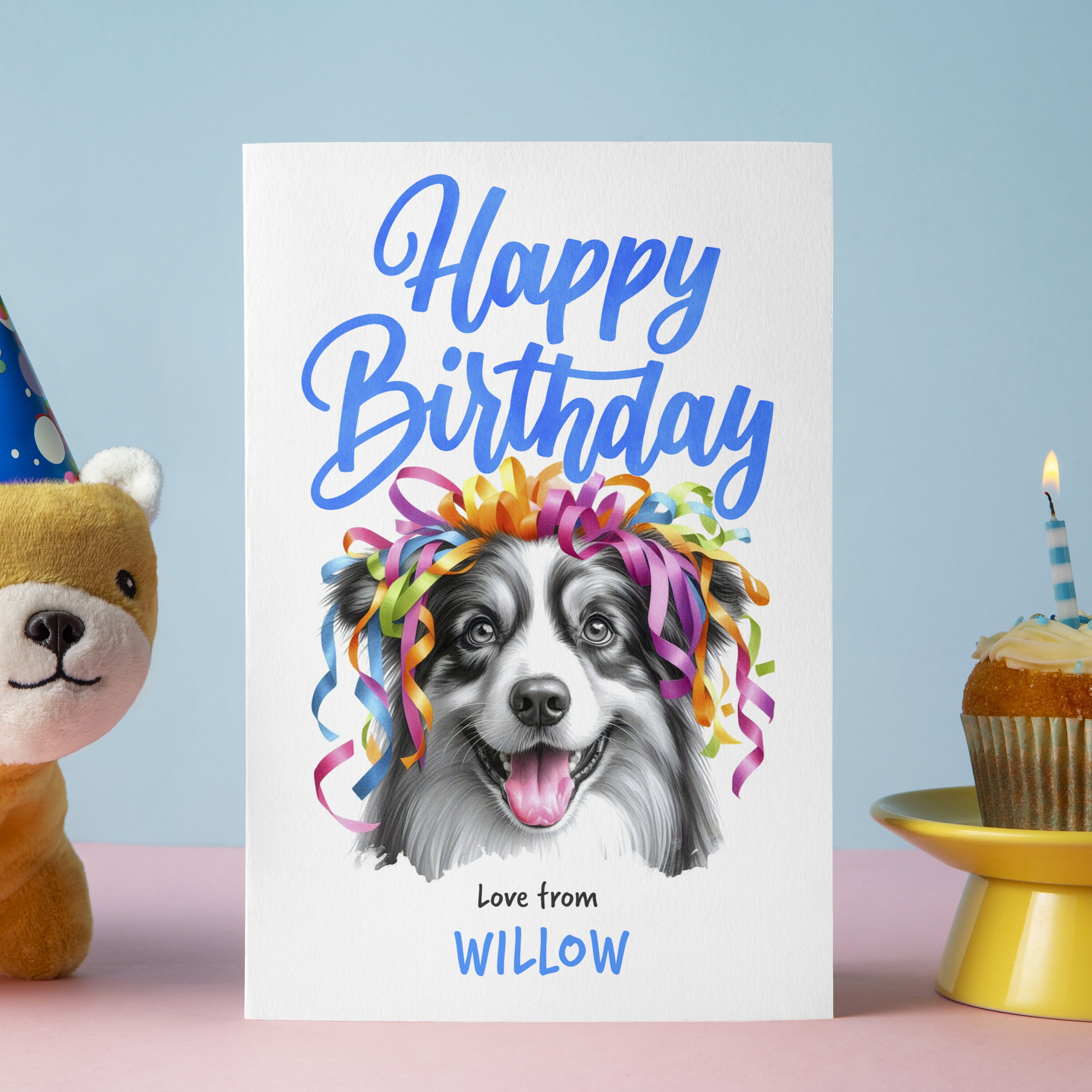 Custom Australian Shepherd Birthday Card | Personalized Dog Breed Card