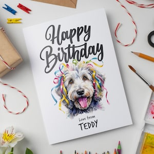 Gouden Doodle gepersonaliseerde aquarel verjaardagskaart, precies goed voor Doodle-liefhebbers