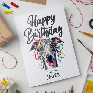 Whippet Personalisierte Aquarell Geburtstagswünsche, speziell für Whippet-Fans