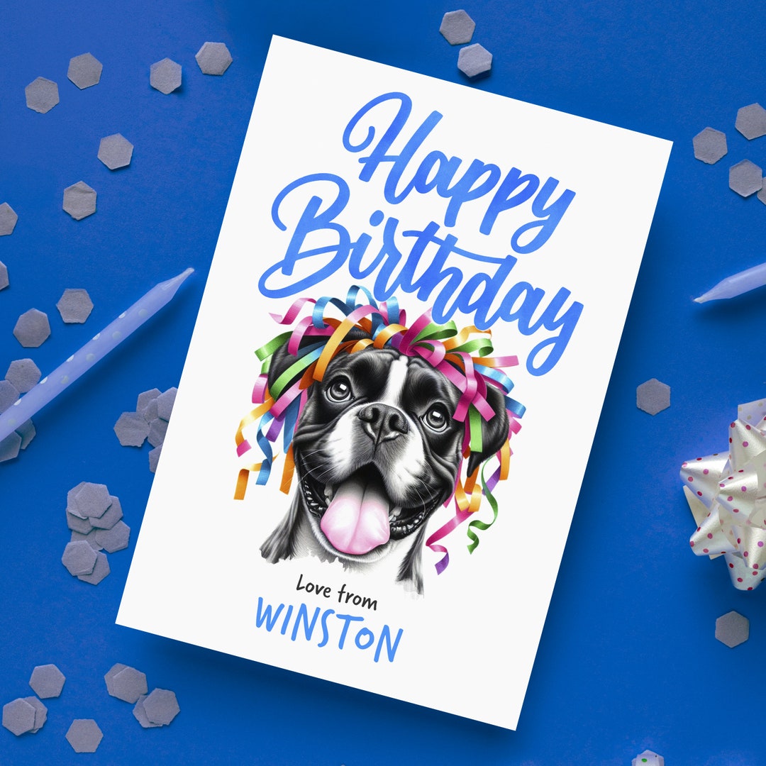 Personalised Boxer Birthday Cards | Adorable Watercolour Pencil | Dog ...