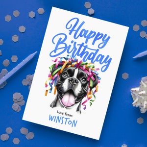 Tarjetas de cumpleaños de boxeador personalizadas / Adorable lápiz de acuarela / Regalo para amantes de los perros / Paquete de 5 o individual