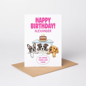 Nous avons entendu dire qu'il y avait du gâteau ! carte d'anniversaire de chien | Cadeau personnalisé A6 pour les amoureux des chiens