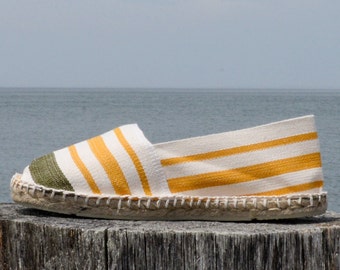 Handmade French Striped Espadrilles: Woven Cotton, Jute Sole
